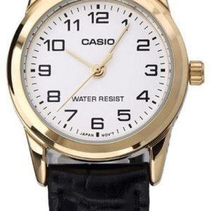Casio Women's Fashion White Dial Gold Case Leather Strap Watch LTP-V001GL-7BUDF