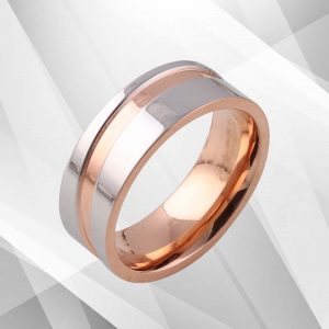 Flat Shaped 7mm Titanium Engagement Band Ring 18Ct Rose And White Gold Over UK