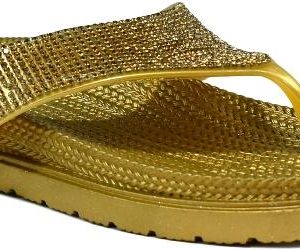 Ladies Flip Flops Sandal Diamate Women Slip on Flat Toe Post Thong Gold