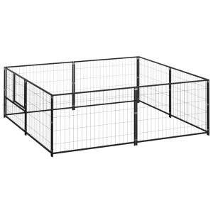 Dog Kennel Black 4 m² Steel to 30 m²