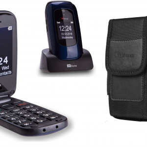 TTfone TT750 Lunar BLUE Flip Folding Dual Screen Big Button Mobile Phone with Dock Charger and Vodafone Sim Card