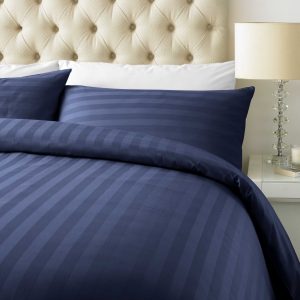 800 TC - Cotton Rich Satin Stripe Duvet Cover Set Navy