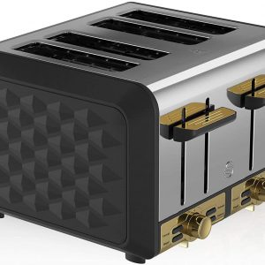 Swan Gatsby 4 Slice Toaster Electronic Browning Controls Kitchen Ware- Black And Gold
