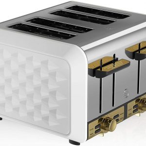 Swan Gatsby 4 Slice Toaster Variable Electronic Browning Controls Kitchenware- White And Gold