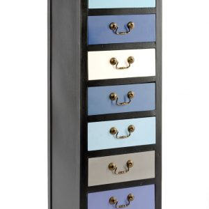 Blue Tall Cabinet with 7 Drawers 38 x 26 x 110cm