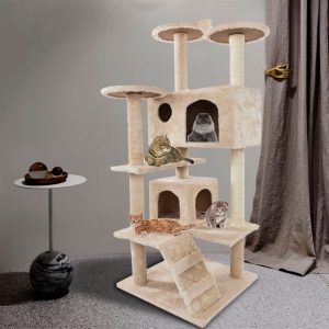 52" Solid Cute Sisal Rope Plush Cat Climb Tree Cat Tower Beige