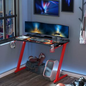 Gaming Computer Desk with Cup Holder Headphone Hook Gamepad Holder Home Office