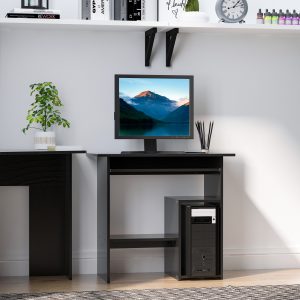 Compact Small Computer Table Wooden Desk Keyboard Tray Storage Shelf Corner