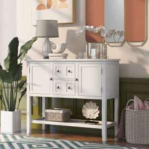 Console Table With Shelf, Hallway Table Sofa Table White Wooden
