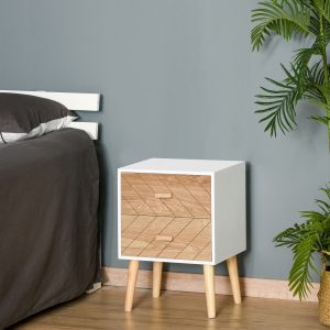 Nordic Style Scandinavian Bedside Table Drawers Cabinet Solid Wood Legs Bedroom