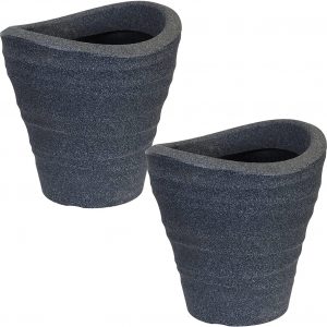 2 x Chrysalis Black Granite Effect Indoor or Outdoor Plastic Planters, 34cm Diameter
