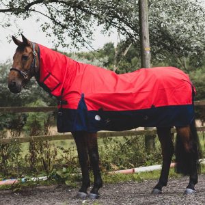 600D Lightweight Turnout Horse Rug Waterproof Combo Full Neck Red/Navy 5'3 -6'9