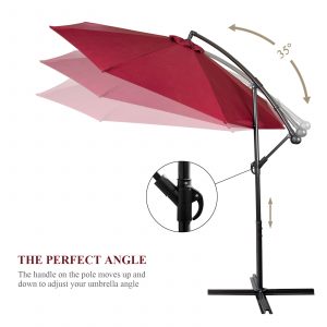 3M Garden Parasol, Patio Umbrella with 8 Sturdy Ribs, Outdoor Sunshade Canopy with Crank and Tilt Mechanism UV Protection Patio and Balcony Red