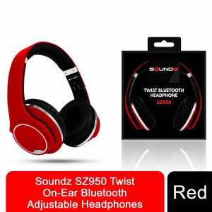 Soundz SZ950 Twist On-Ear Bluetooth Adjustable Headphones, Red